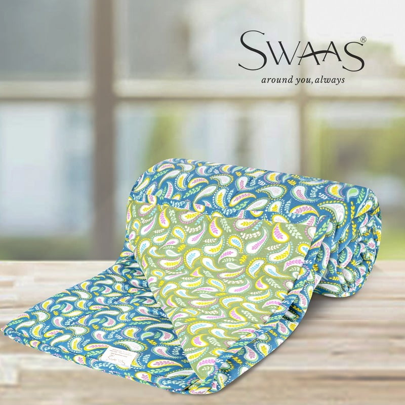 Swaas 100% Pure Cotton Paisley Dark Blue / Dark Green Reversible Quilt