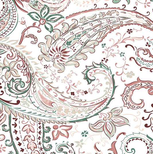 300 TC 100% Pure Cotton Paisley Paradise White-Pink Bedsheet Set
