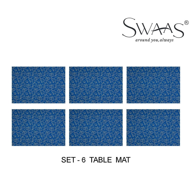 Pumpkin Printed Table Mat - 6 Pcs Set, 100% Cotton