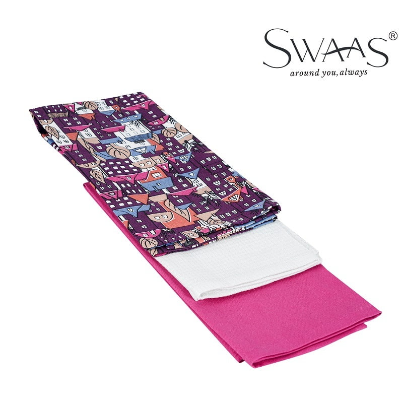 Building Blocks Printed Kitchen Towel, 100% Cotton - 3 Pcs Set - Pink