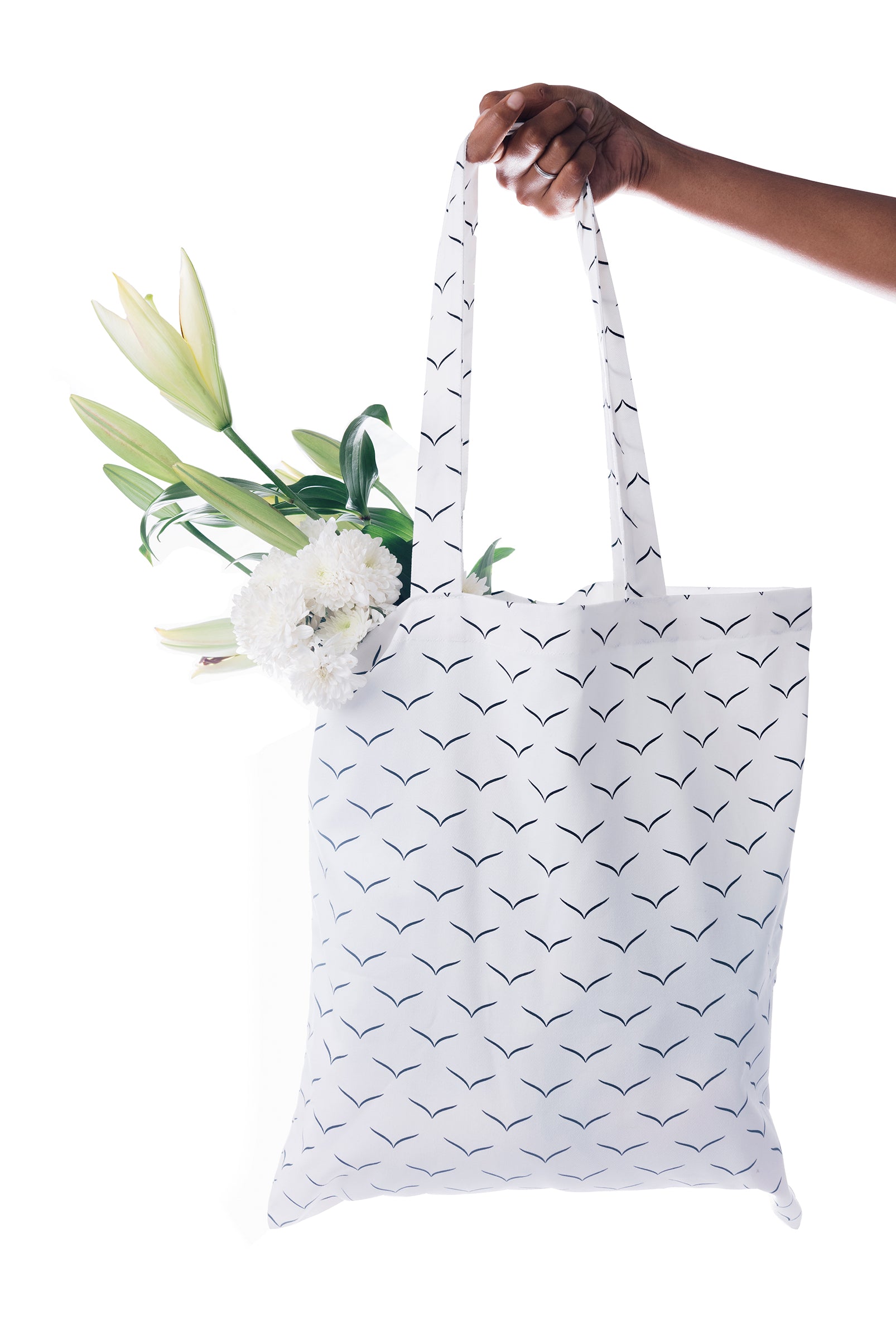 Splash-Proof White/Black Tote Bag for Women, 100% Cotton