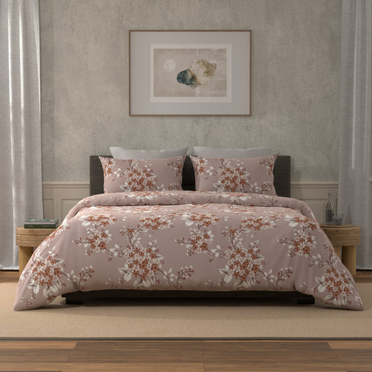 300 TC 100% Pure Cotton Bloom Burst Brown Bedsheet Set