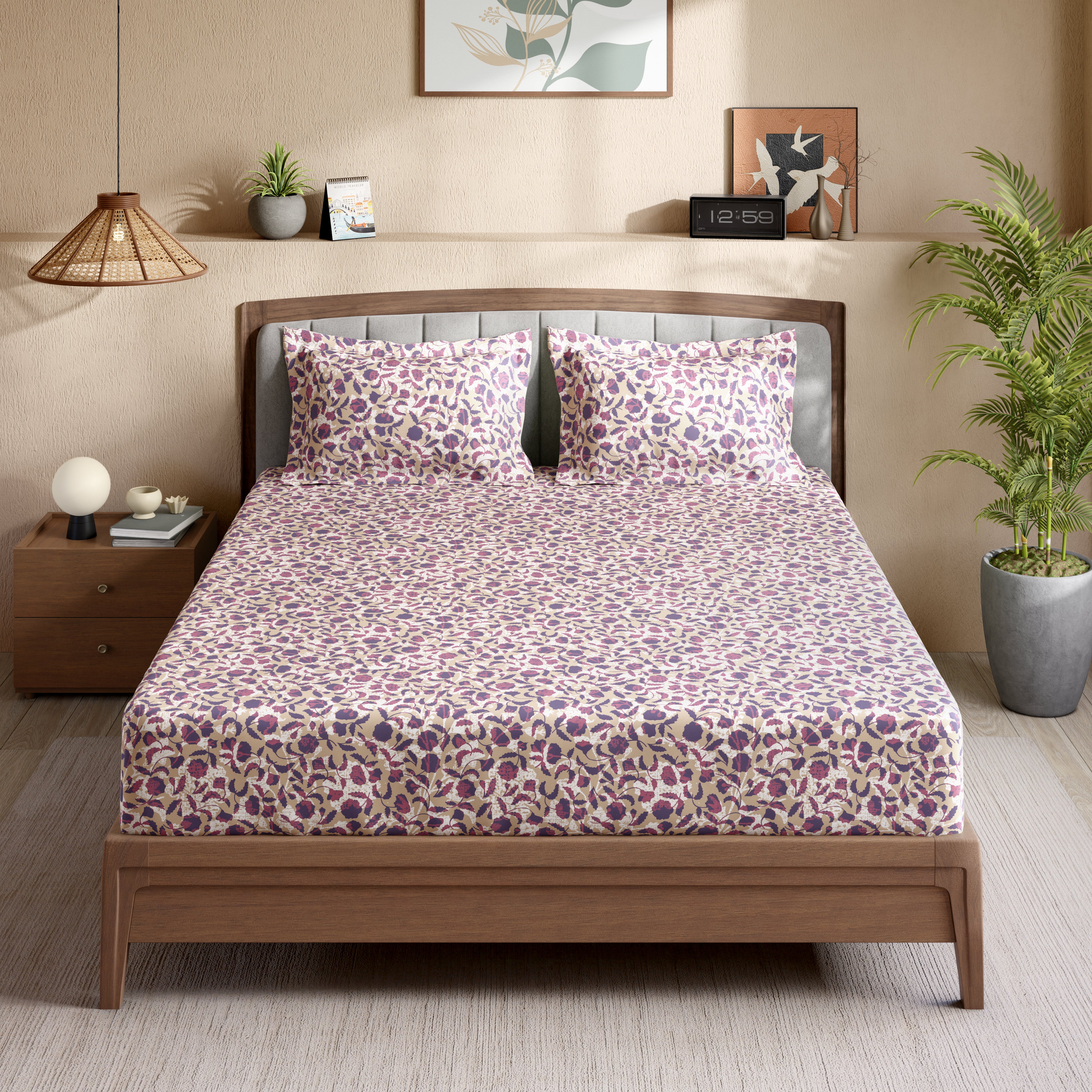 Swaas 100% Pure Cotton Luma 200 TC Fitted Sheet Set - Lavender