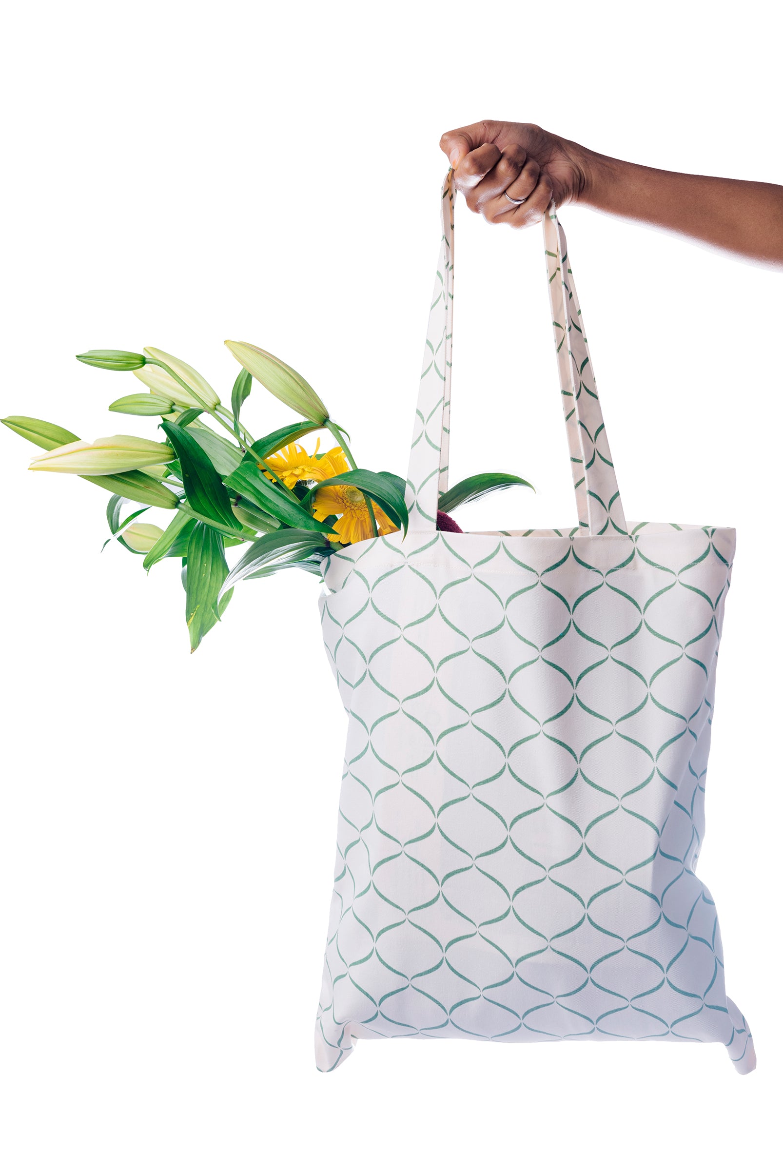 Splash-Proof Green/Cream Tote Bag for Women, 100% Cotton