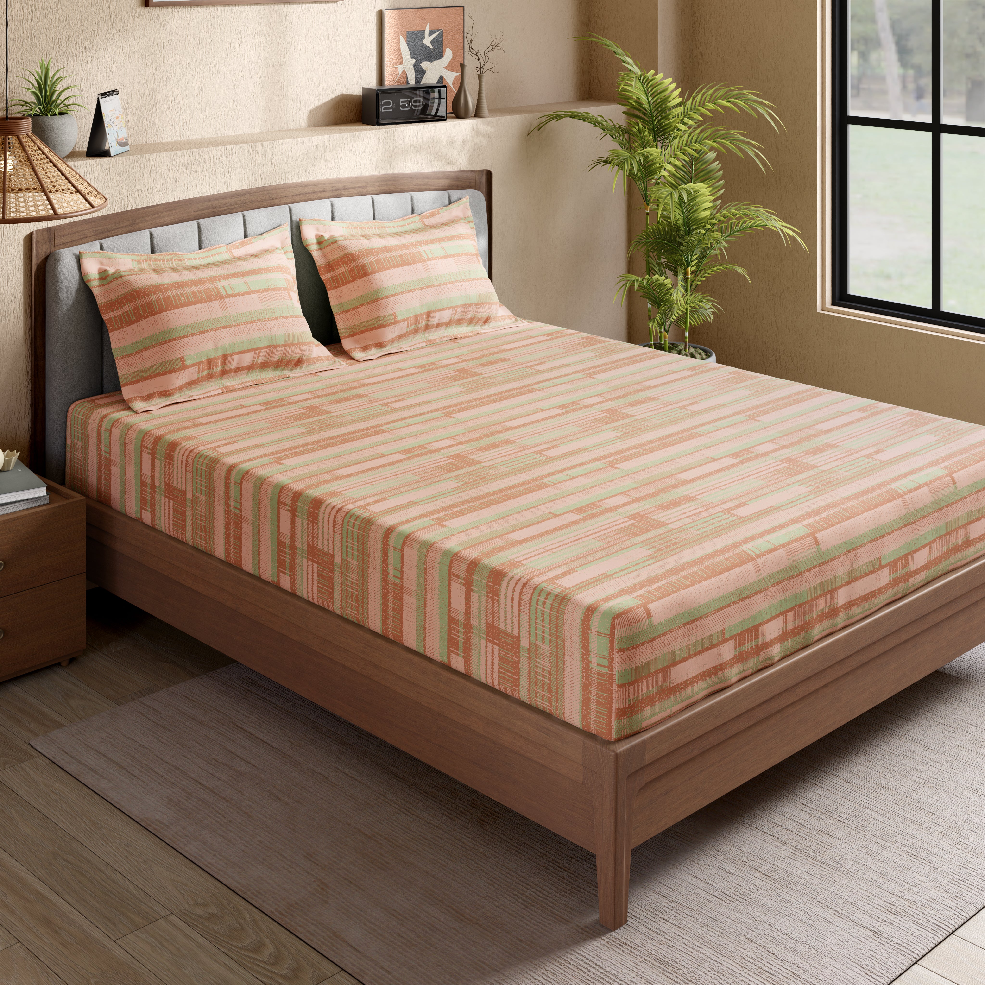 Swaas 100% Pure Cotton Wazo 200 TC Fitted Sheet Set - Copper