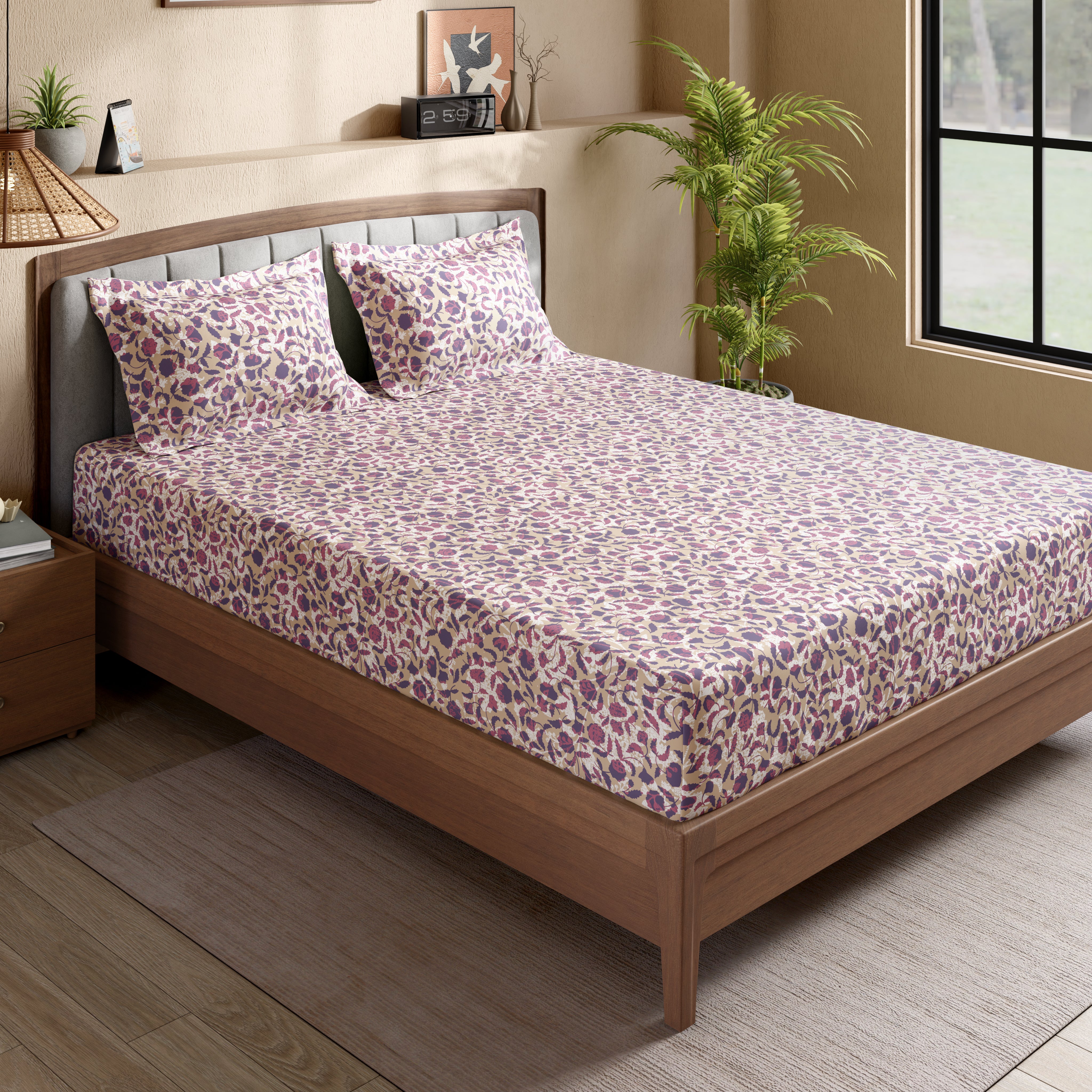 Swaas 100% Pure Cotton Luma 200 TC Fitted Sheet Set - Lavender