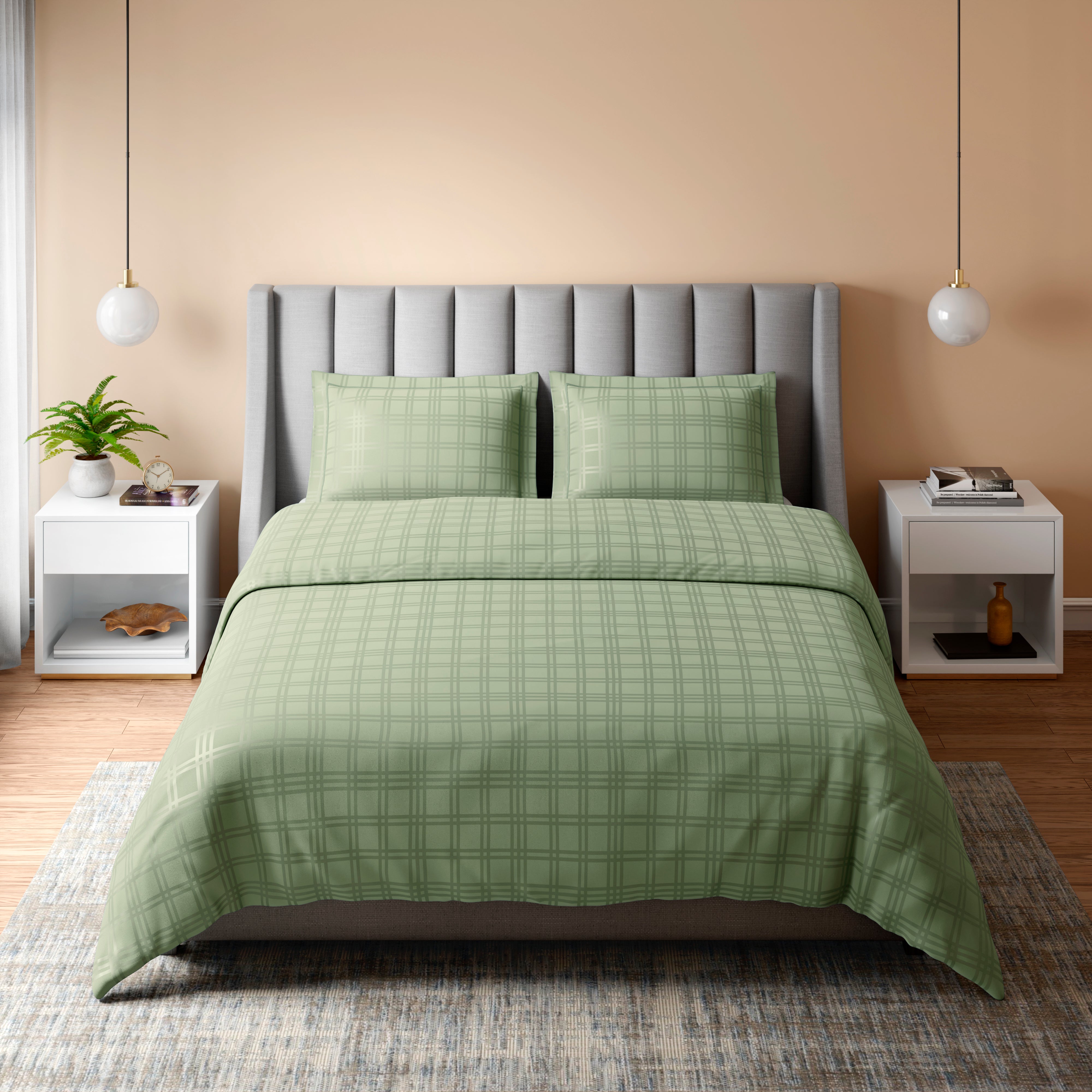 400 TC 100% Cotton Checks Green Bedsheet Set