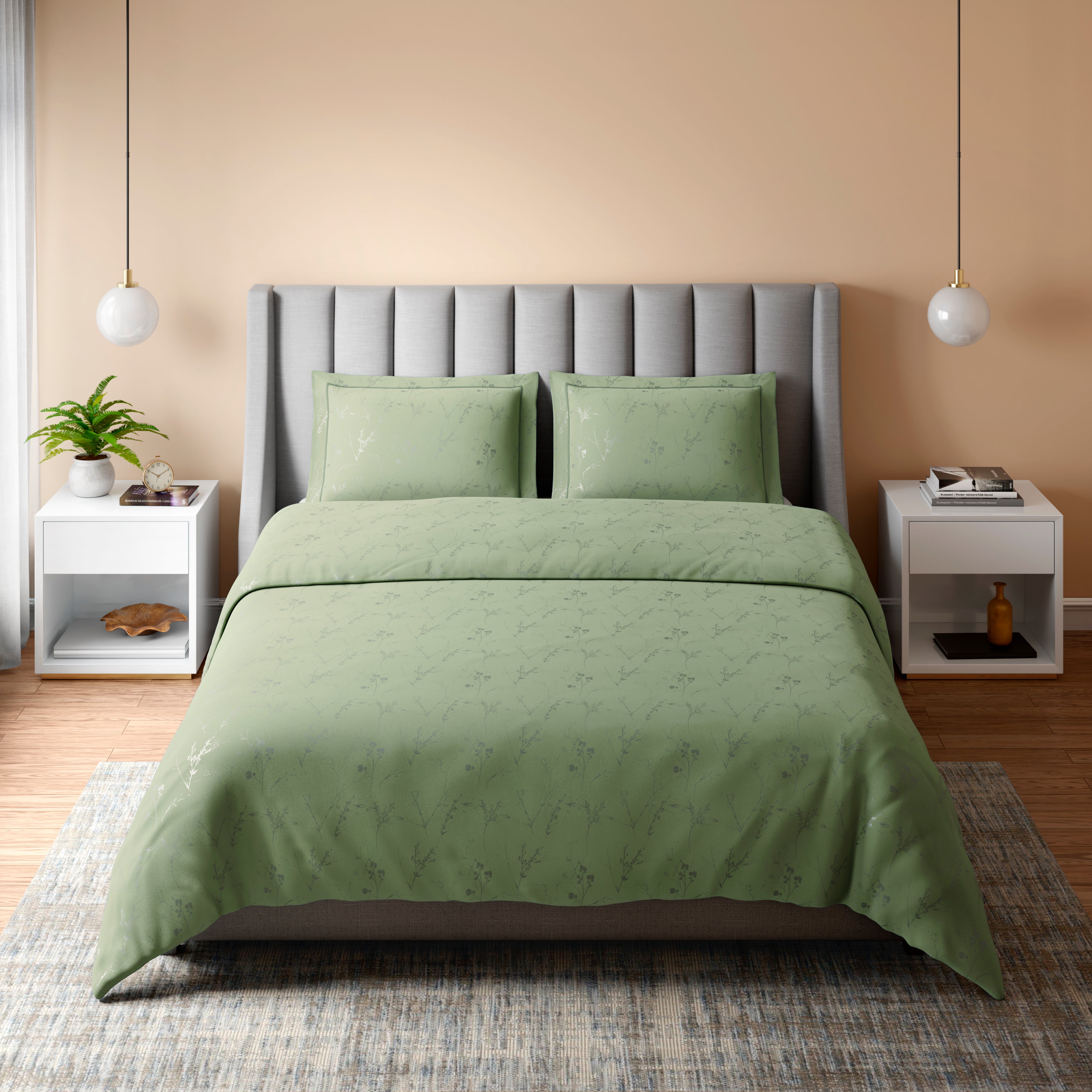 400 TC 100% Cotton Ellara Green Bedsheet Set