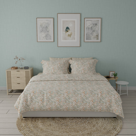 300 TC 100% Pure Cotton Paisley Paradise Brown Bedsheet Set