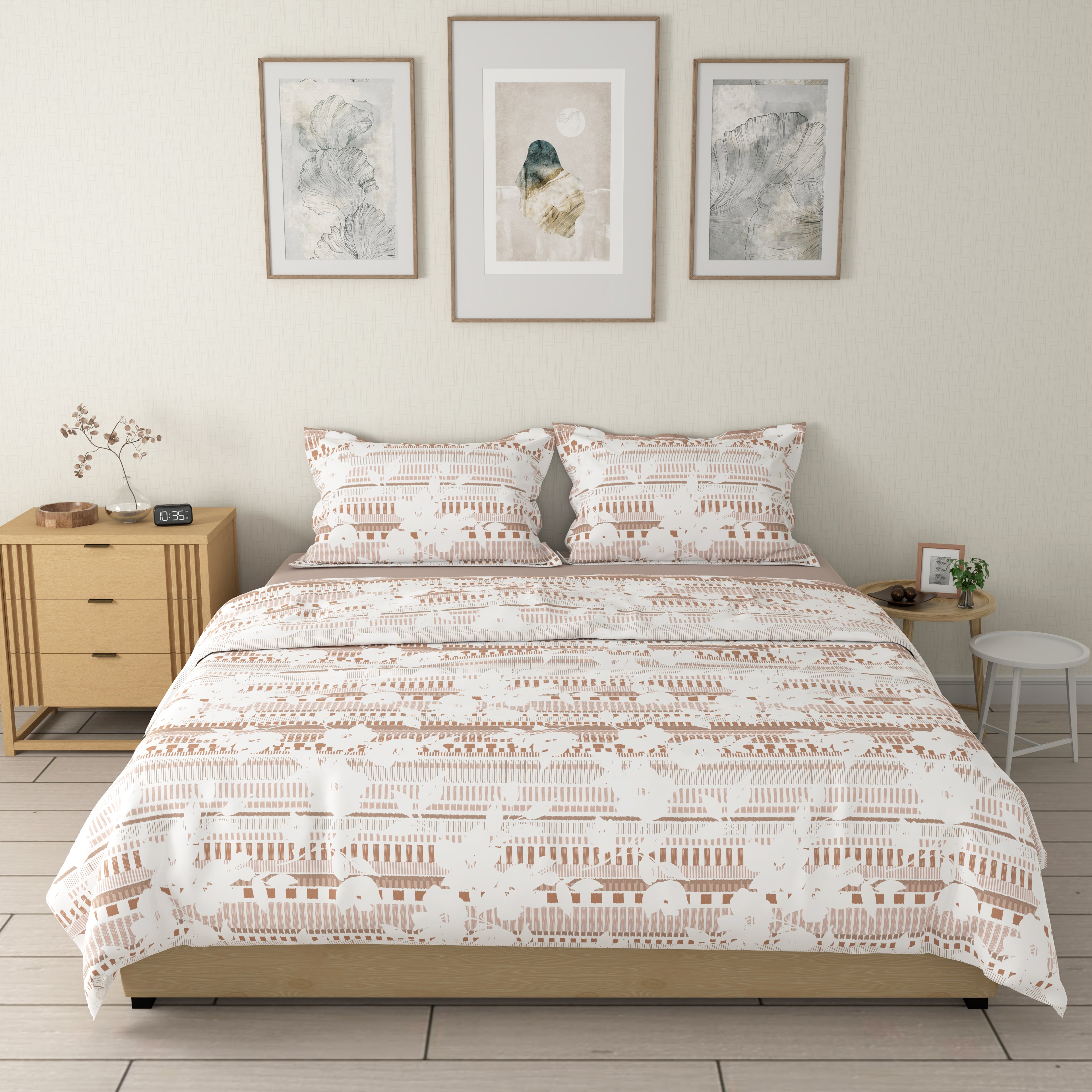 200 TC 100% Cotton Linea Bloom Rust Bedsheet Set