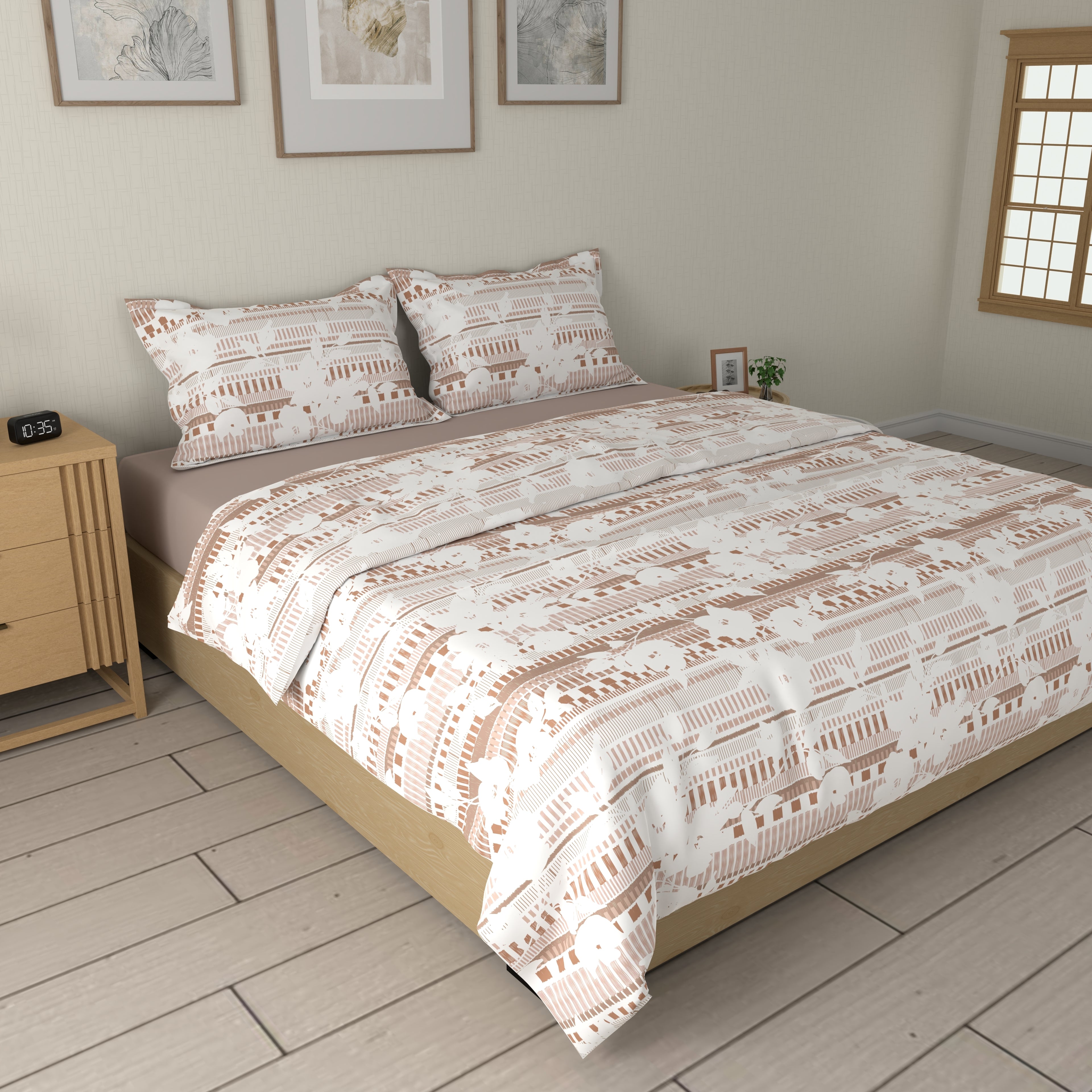 200 TC 100% Cotton Satin Linea Bloom Rust Bedsheet Set