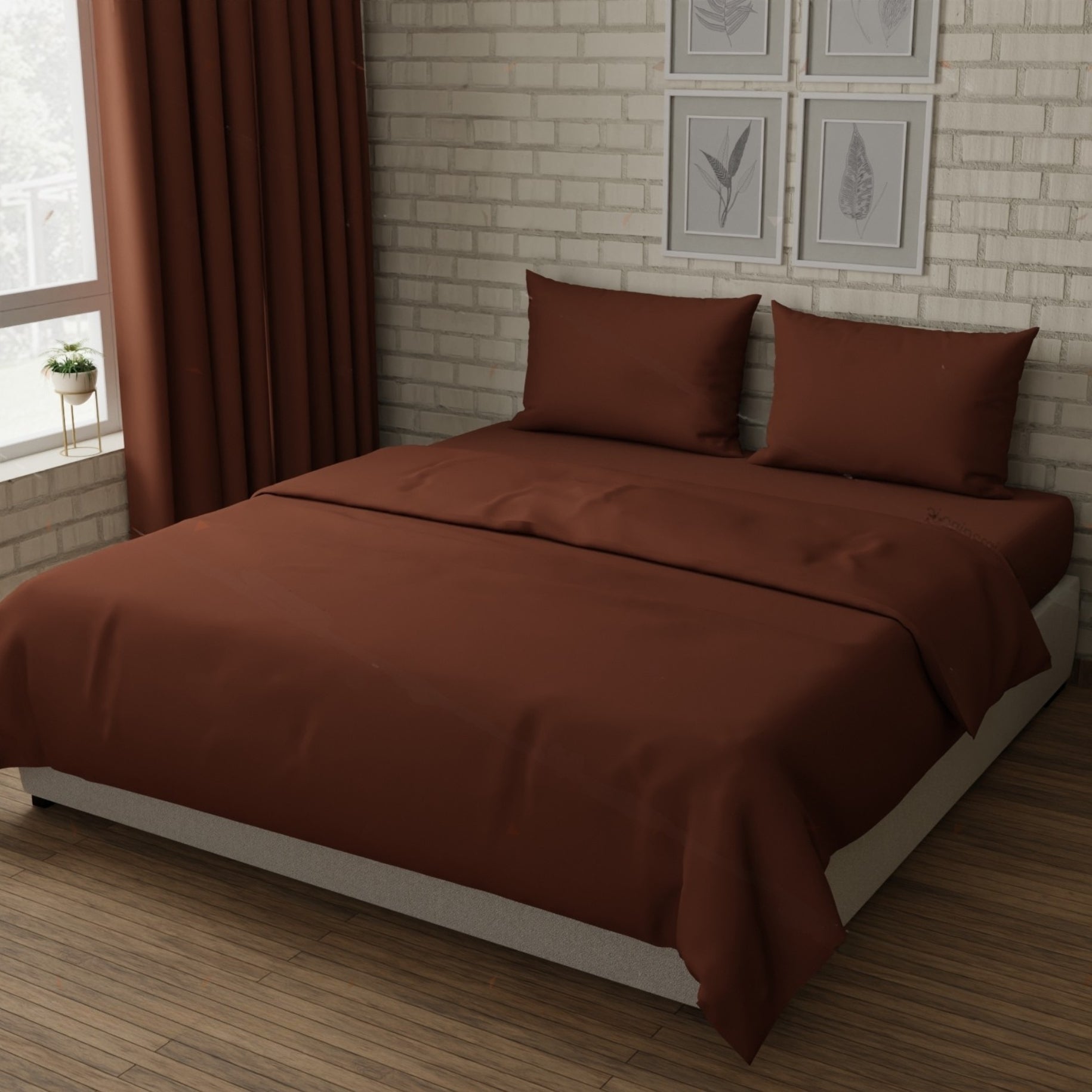 300 TC 100% Cotton Solid Dyed - Cappuccino Bedsheet Set