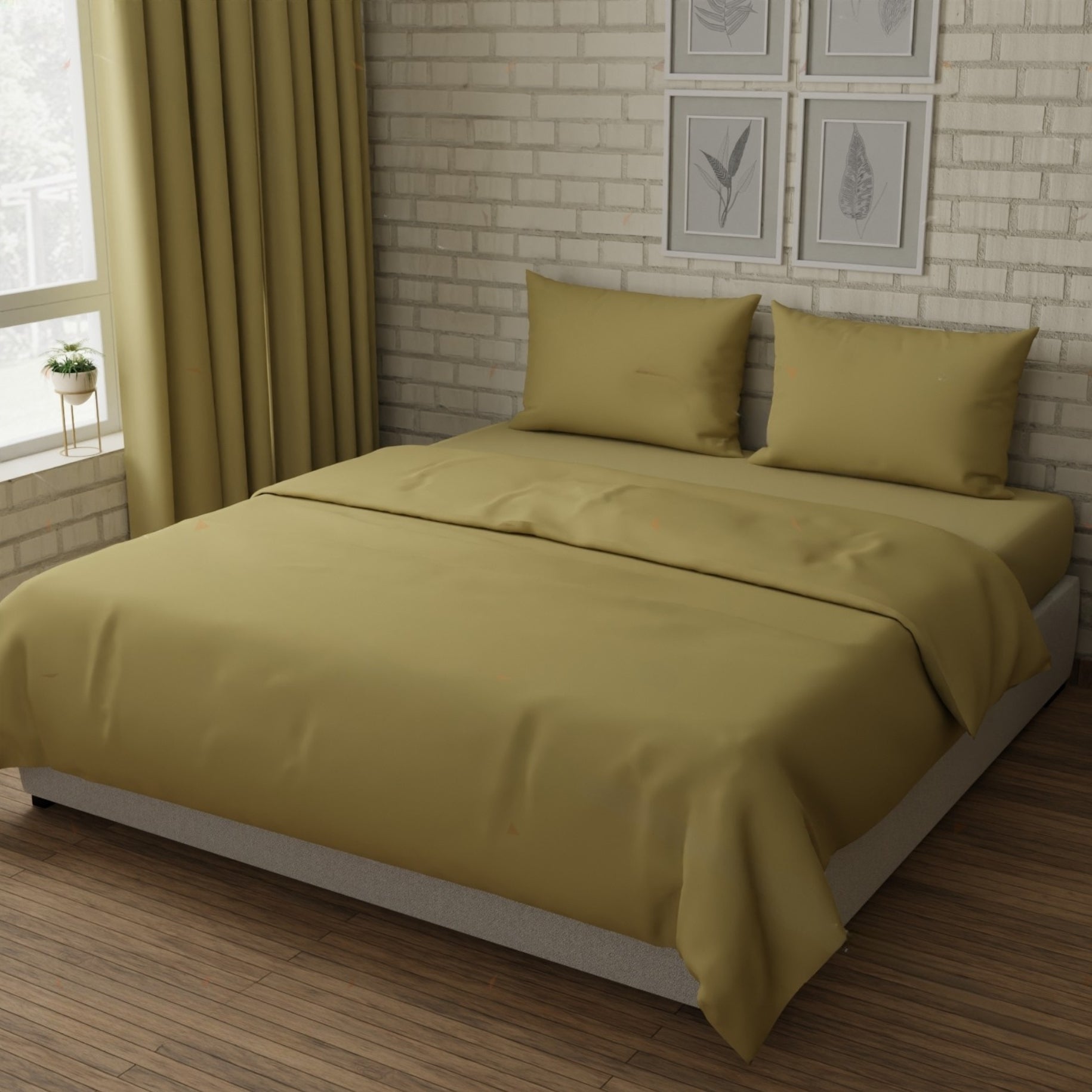 300 TC 100% Cotton Solid Dyed - Khaki Bedsheet Set