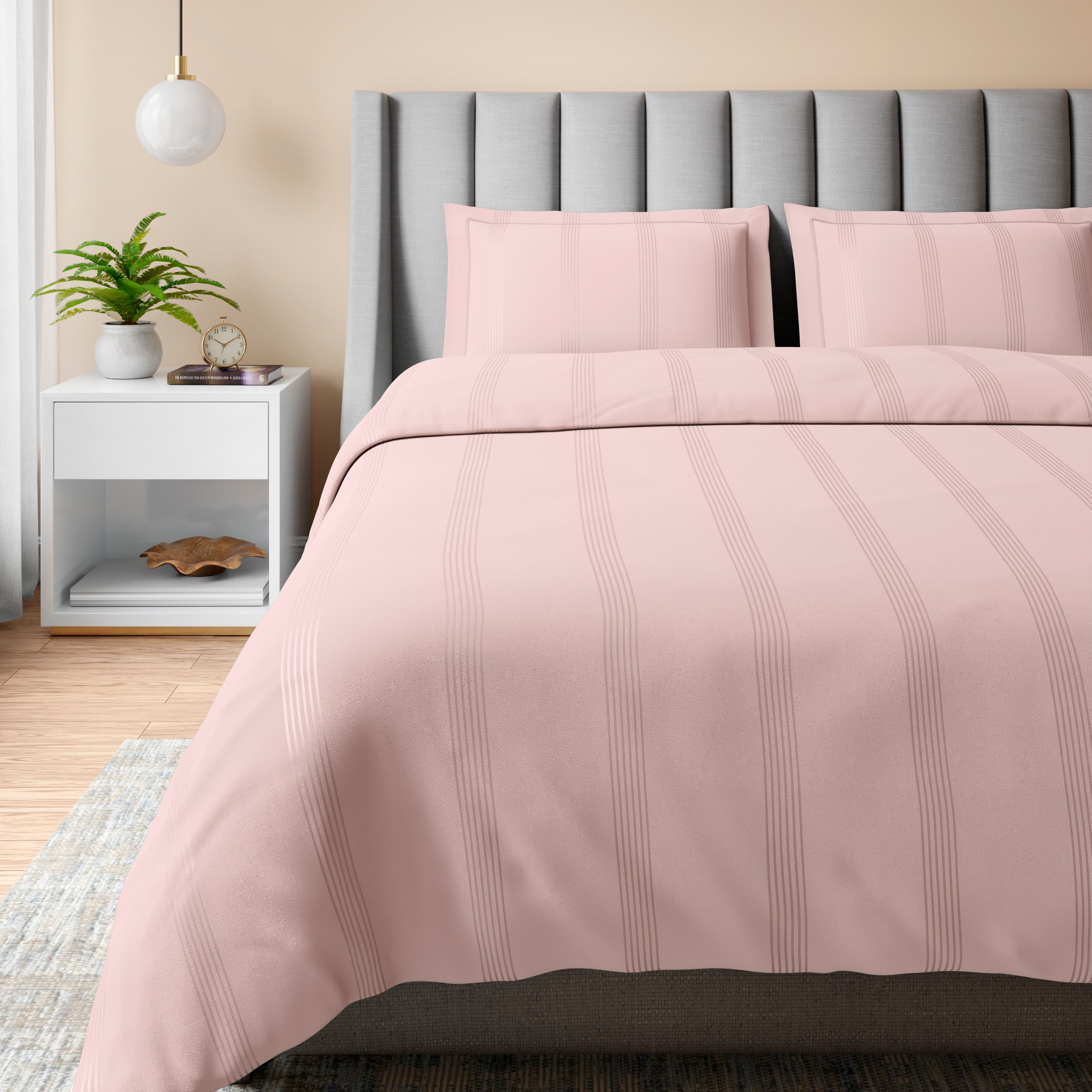400 TC 100% Cotton Eton Stripes Pink Bedsheet Set