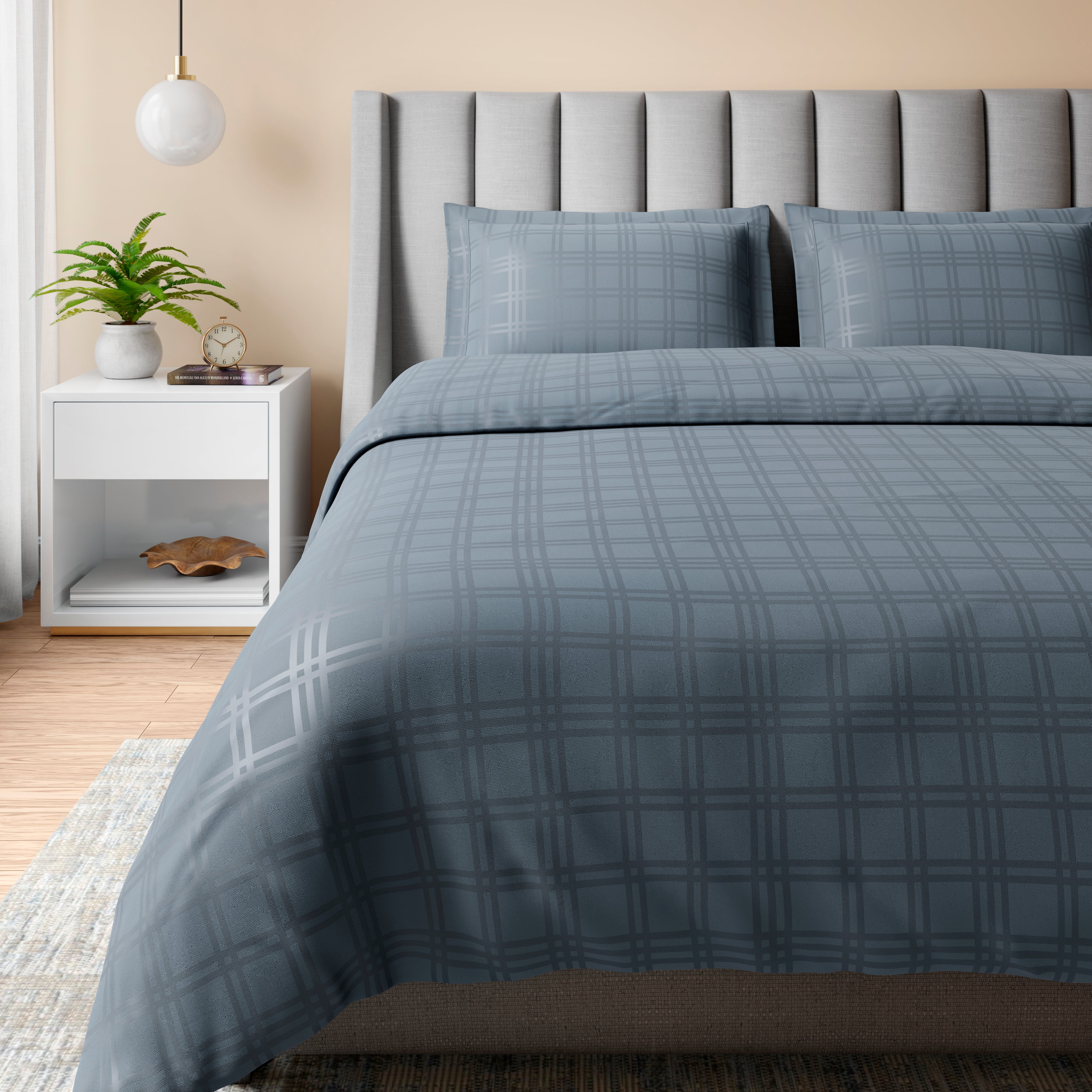 400 TC 100% Cotton Checks Blue Bedsheet Set