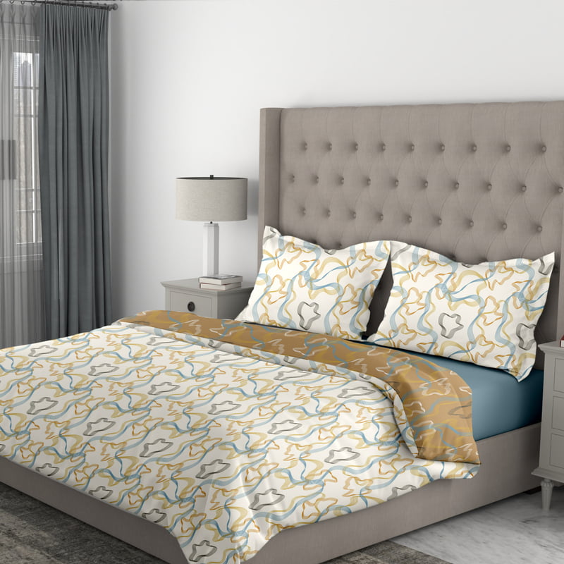 Swaas 100% Pure Cotton Circle Stripes Ivory / Light Brown Reversible Quilt