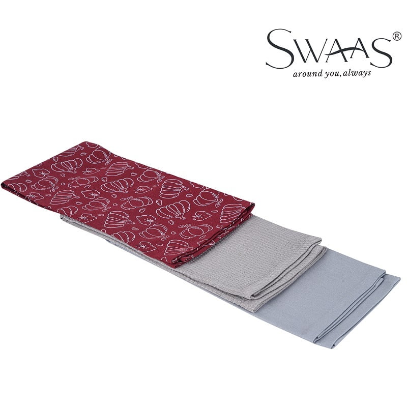 Pumpkin Printed Kitchen Towel, 100% Cotton - 3 Pcs Set - Red