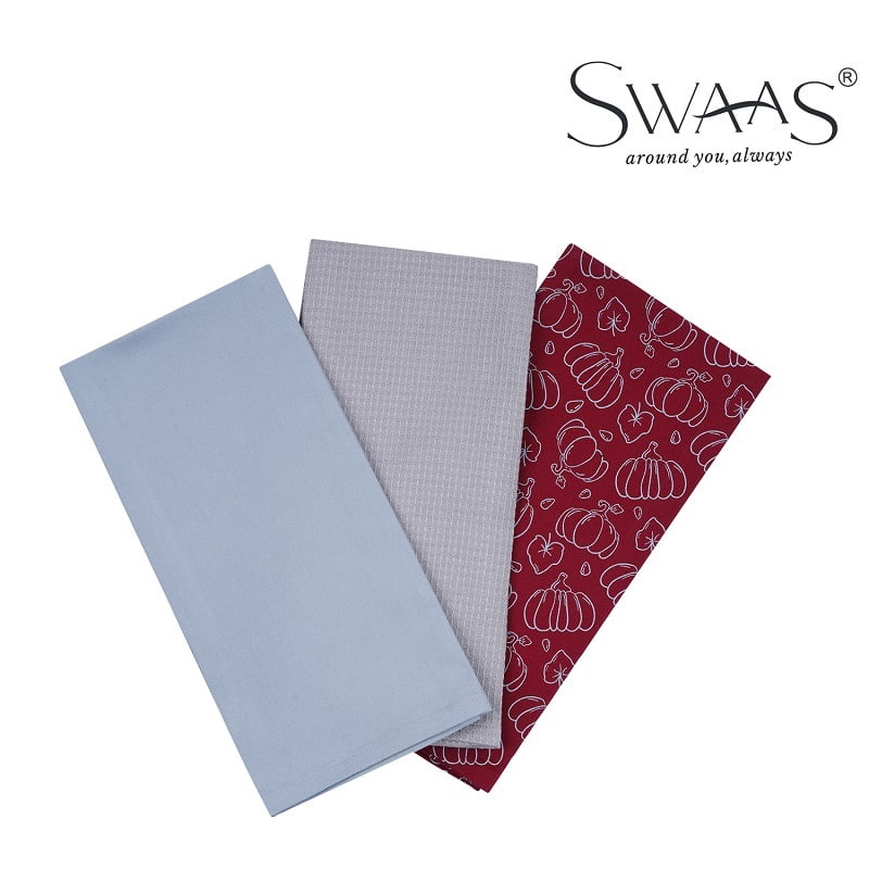 Pumpkin Printed Kitchen Towel, 100% Cotton - 3 Pcs Set - Red