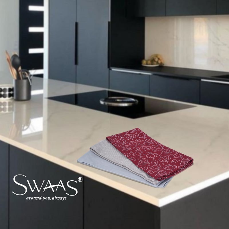 Pumpkin Printed Kitchen Towel, 100% Cotton - 3 Pcs Set - Red