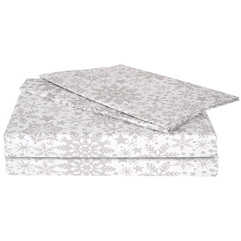 Swaas 100% Pure Cotton Snow Flake White/Grey Bedsheet Set