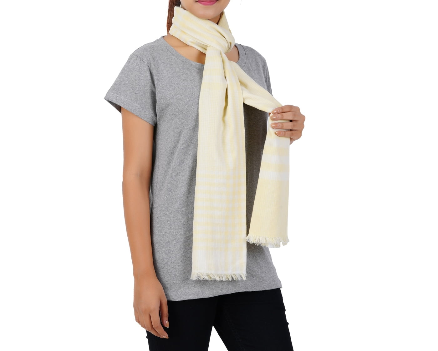 Women’s Stylish Scarf - Yellow Stripes, 100% Cotton
