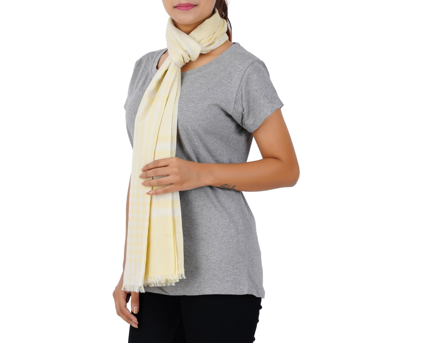 Women’s Stylish Scarf - Yellow Stripes, 100% Cotton