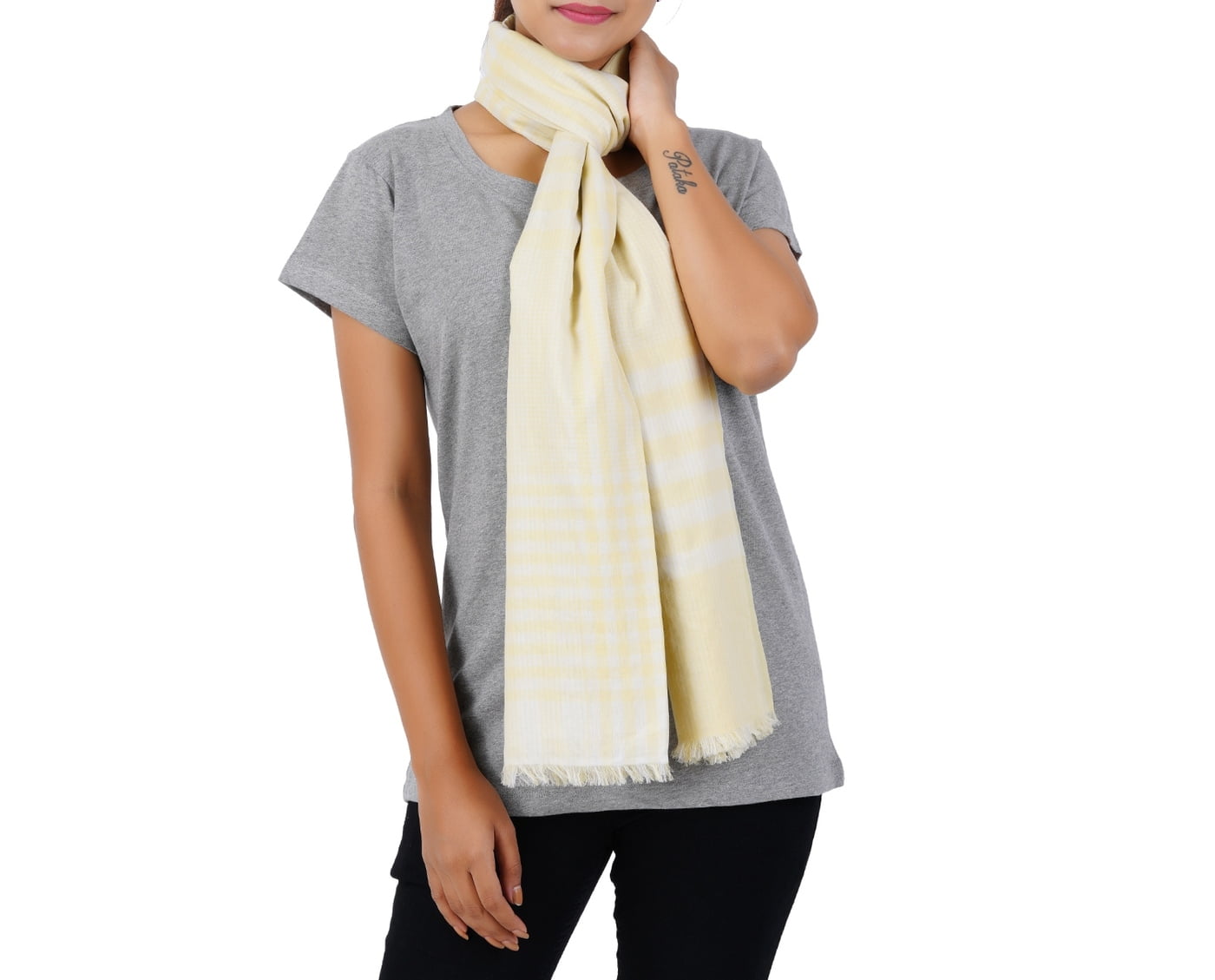 Women’s Stylish Scarf - Yellow Stripes, 100% Cotton
