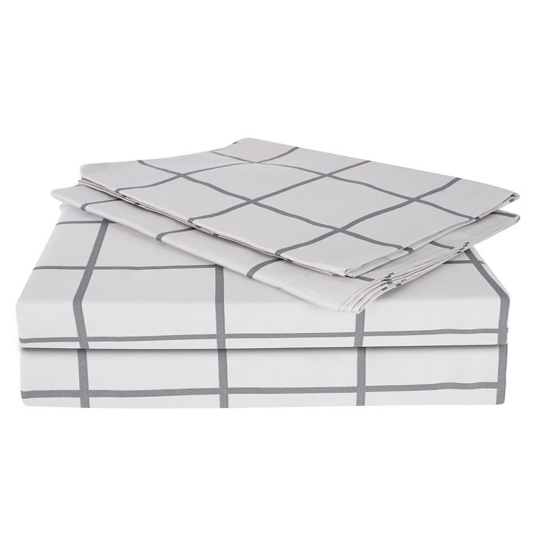 Swaas 100% Pure Cotton Window Pane Grey / Black Bedsheet Set