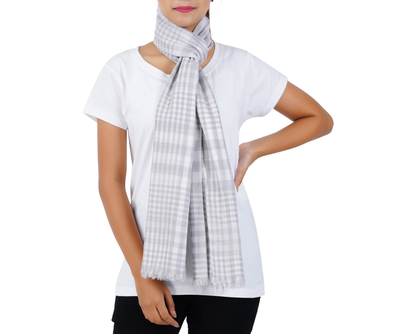 Women’s Stylish Scarf - Light Grey Stripes, 100% Cotton