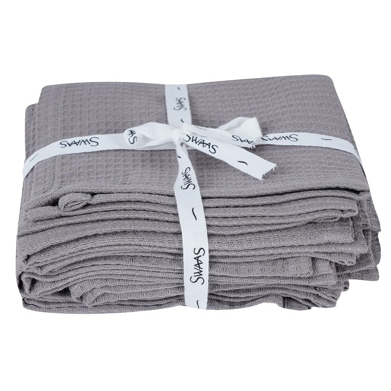 Cotton Waffle Dish Cloth Honeycomb Design - Ash - Set of 8