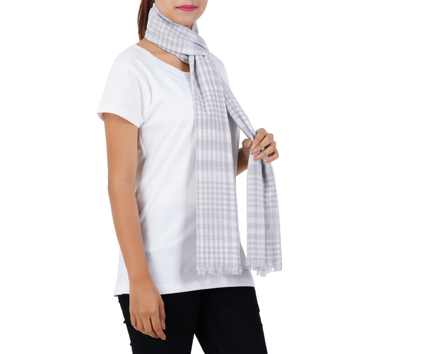 Women’s Stylish Scarf - Light Grey Stripes, 100% Cotton