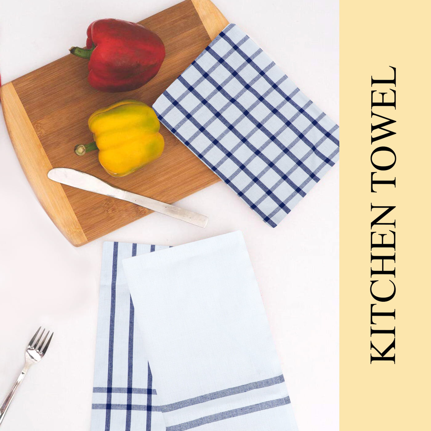 Cotton Blue Rail Kitchen Towel - Set of 6, 100% Cotton