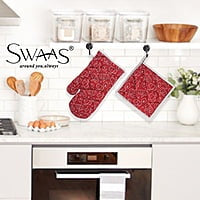 Cotton Pumpkin Printed Oven Mitt and Pot Holder Set - Red, 100% Cotton