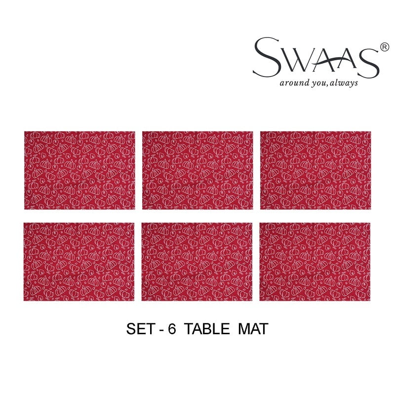 Pumpkin Printed Table Mat - 6 Pcs Set, 100% Cotton