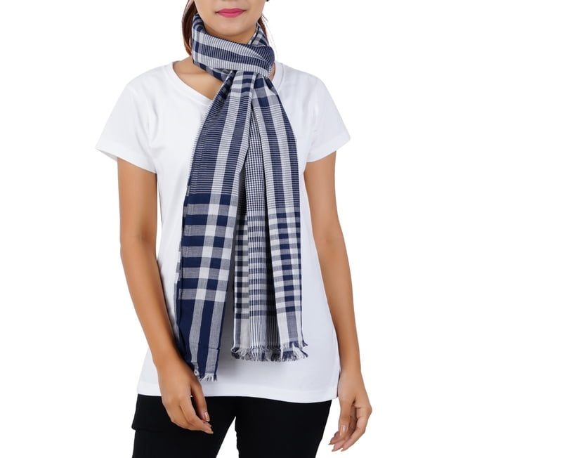 Women’s Stylish Scarf - Navy Checks, 100% Cotton