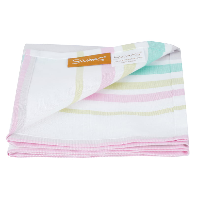 Pink Floral and Checked Kitchen Towel - Pink, 100% Cotton - Set of 6