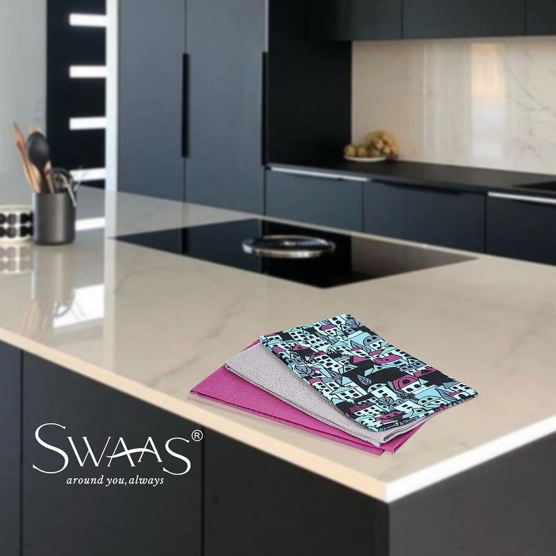 Building Blocks Printed Kitchen Towel, 100% Cotton - 3 Pcs Set - Blue