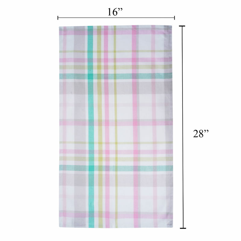 Pink Floral and Checked Kitchen Towel - Pink, 100% Cotton - Set of 6
