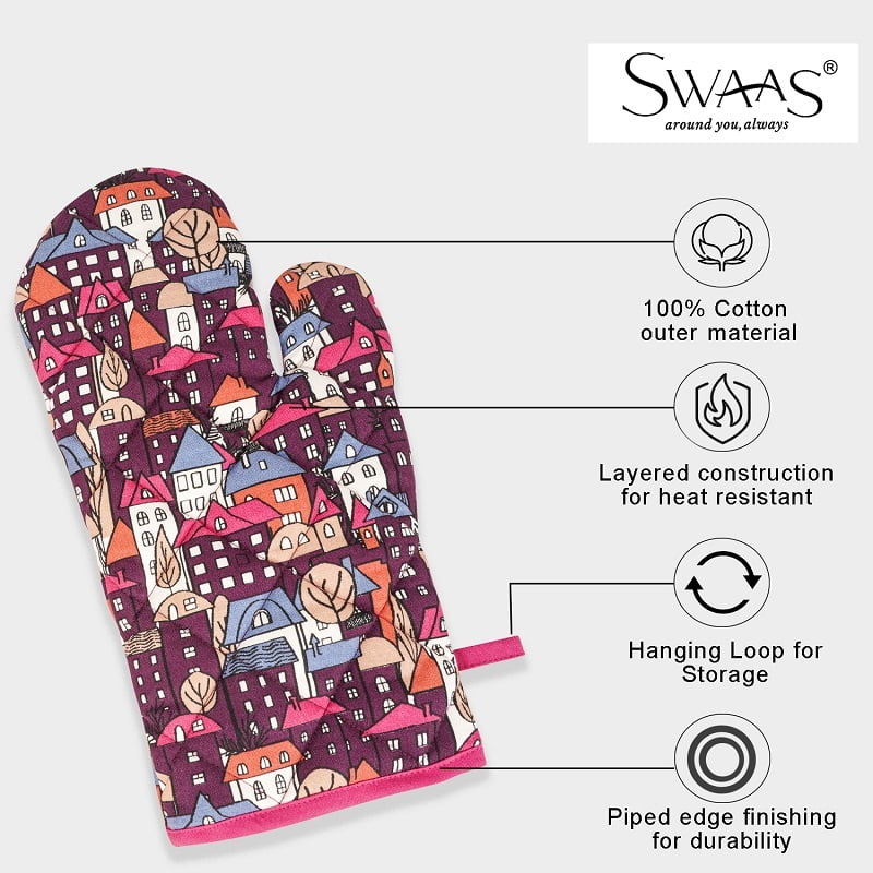 Building Blocks Printed Oven Mitt and Pot Holder Set, 100% Cotton - Pink