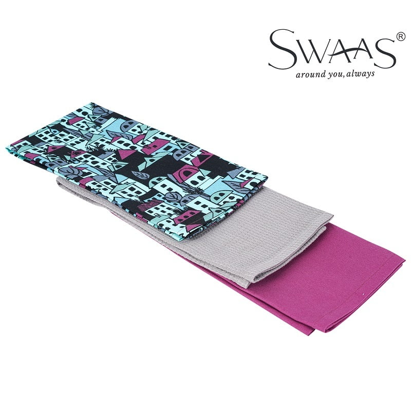 Building Blocks Printed Kitchen Towel, 100% Cotton - 3 Pcs Set - Blue