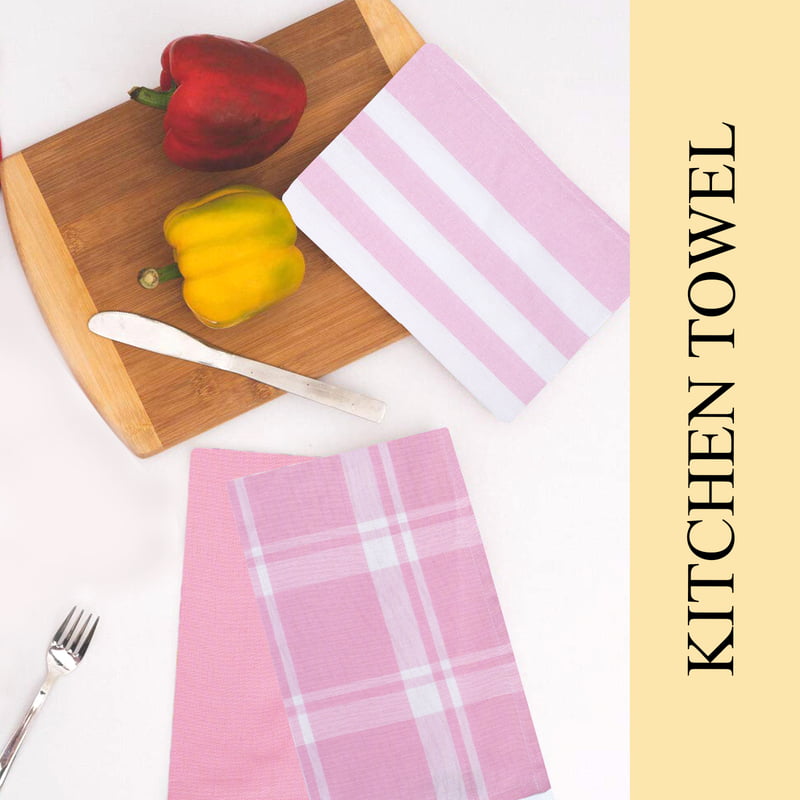 Pink Band Kitchen Towel, 100% Cotton - Set of 6