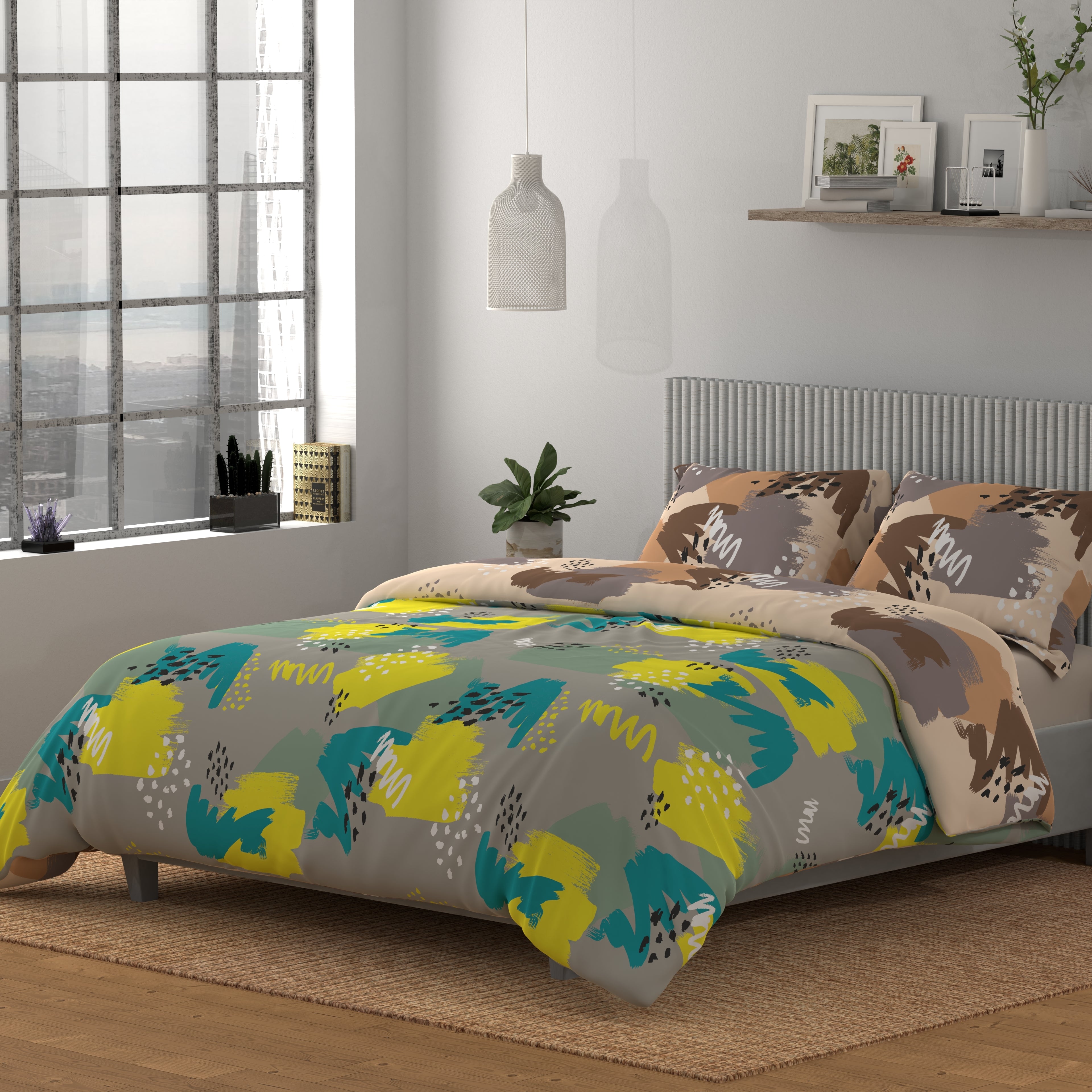 100% Cotton 200 TC Reversible Quilt (250 GSM) - Abstract Brushstrokes