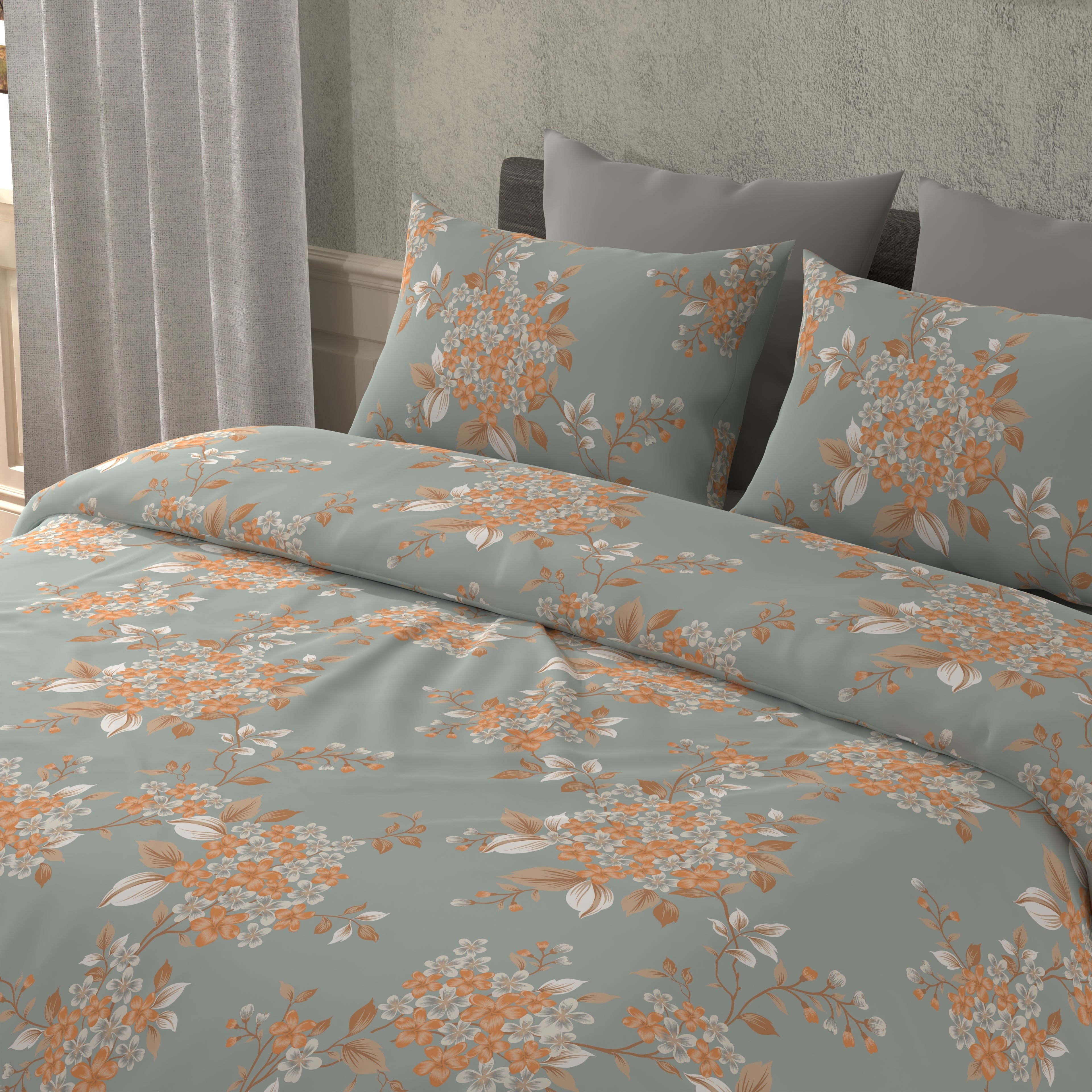 300 TC 100% Pure Cotton Bloom Burst Blue Bedsheet Set