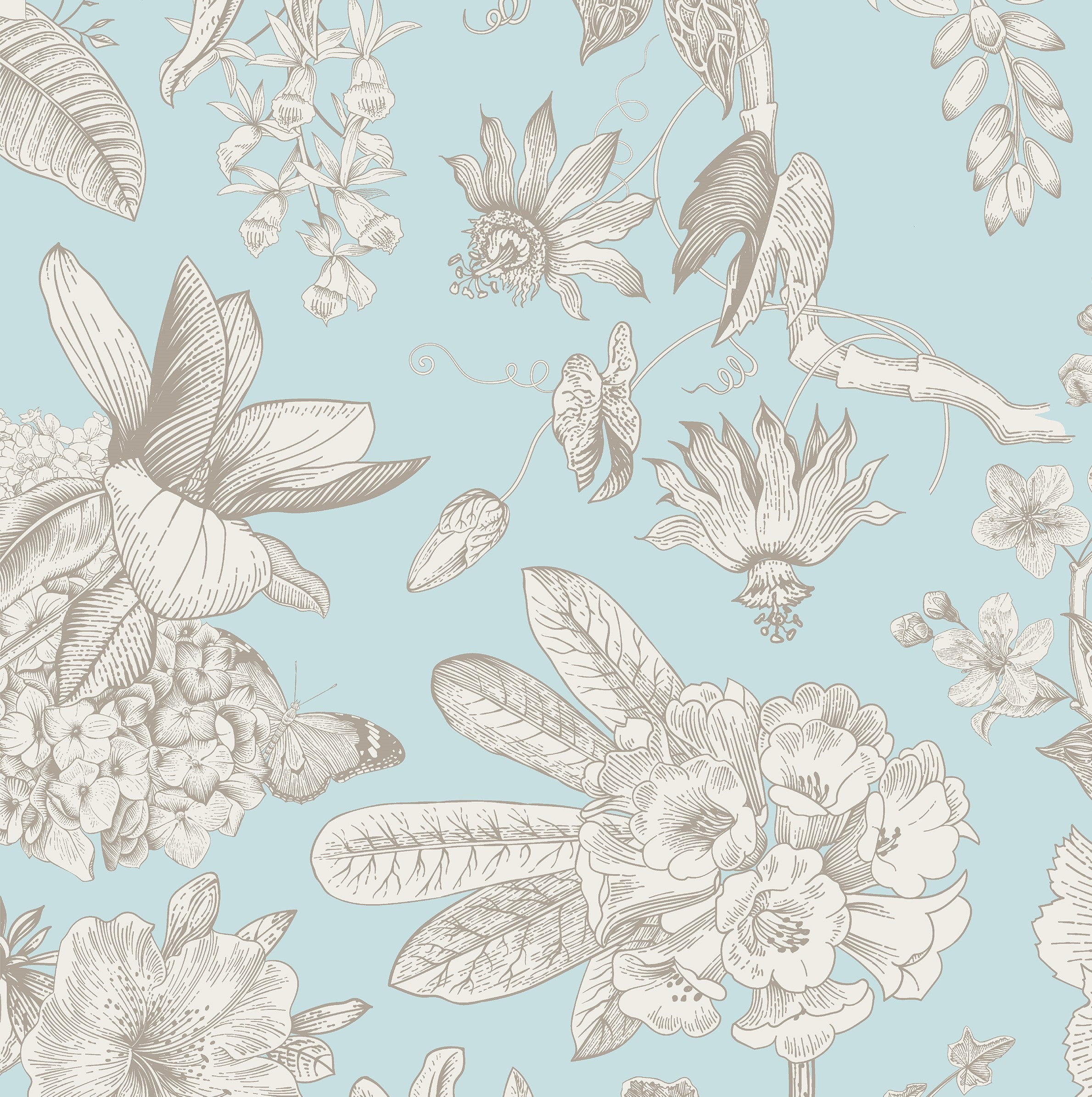 300 TC 100% Pure Cotton Botanic Bliss Blue Bedsheet Set