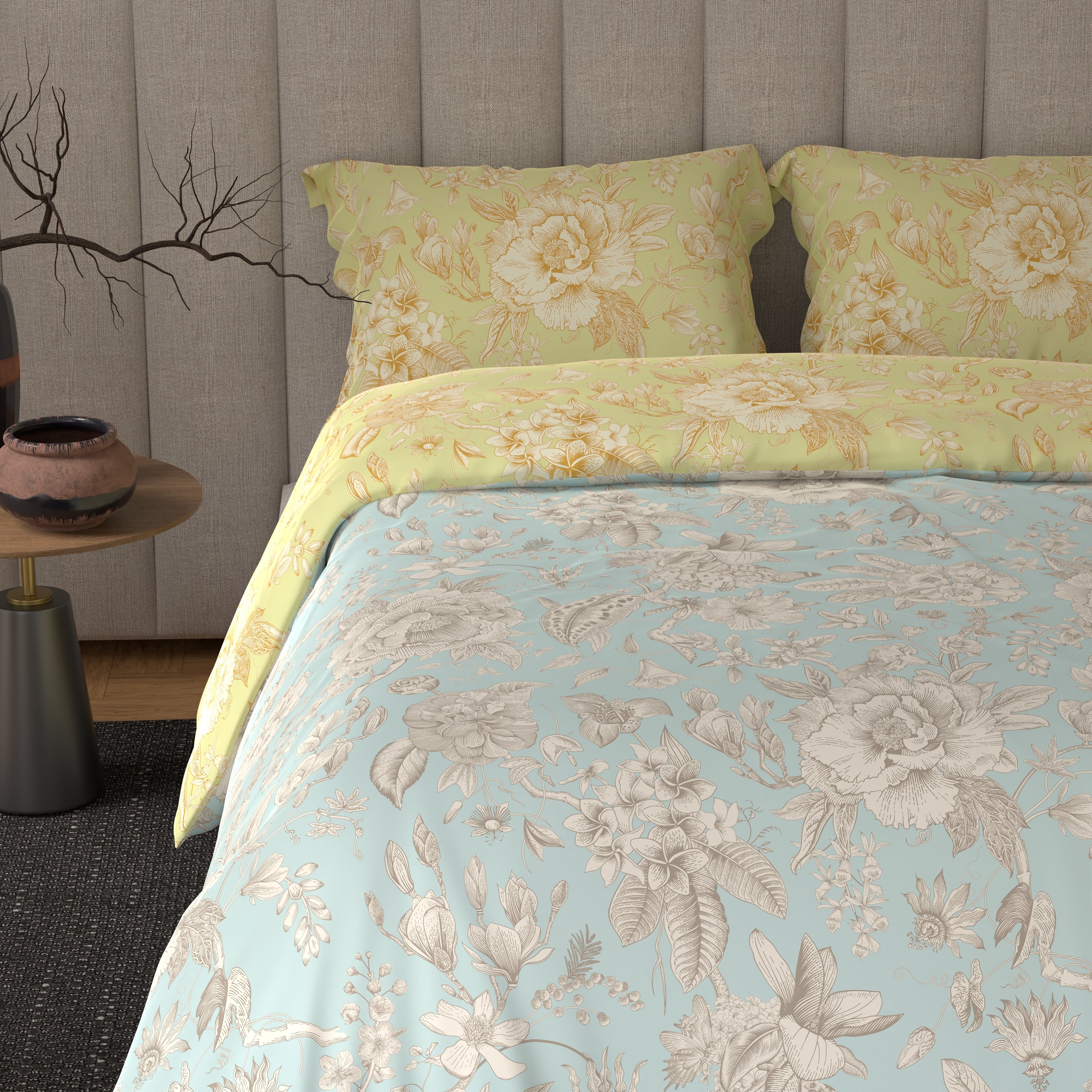 100% Cotton 300 TC Reversible Quilt (250 GSM) - Botanic Bliss