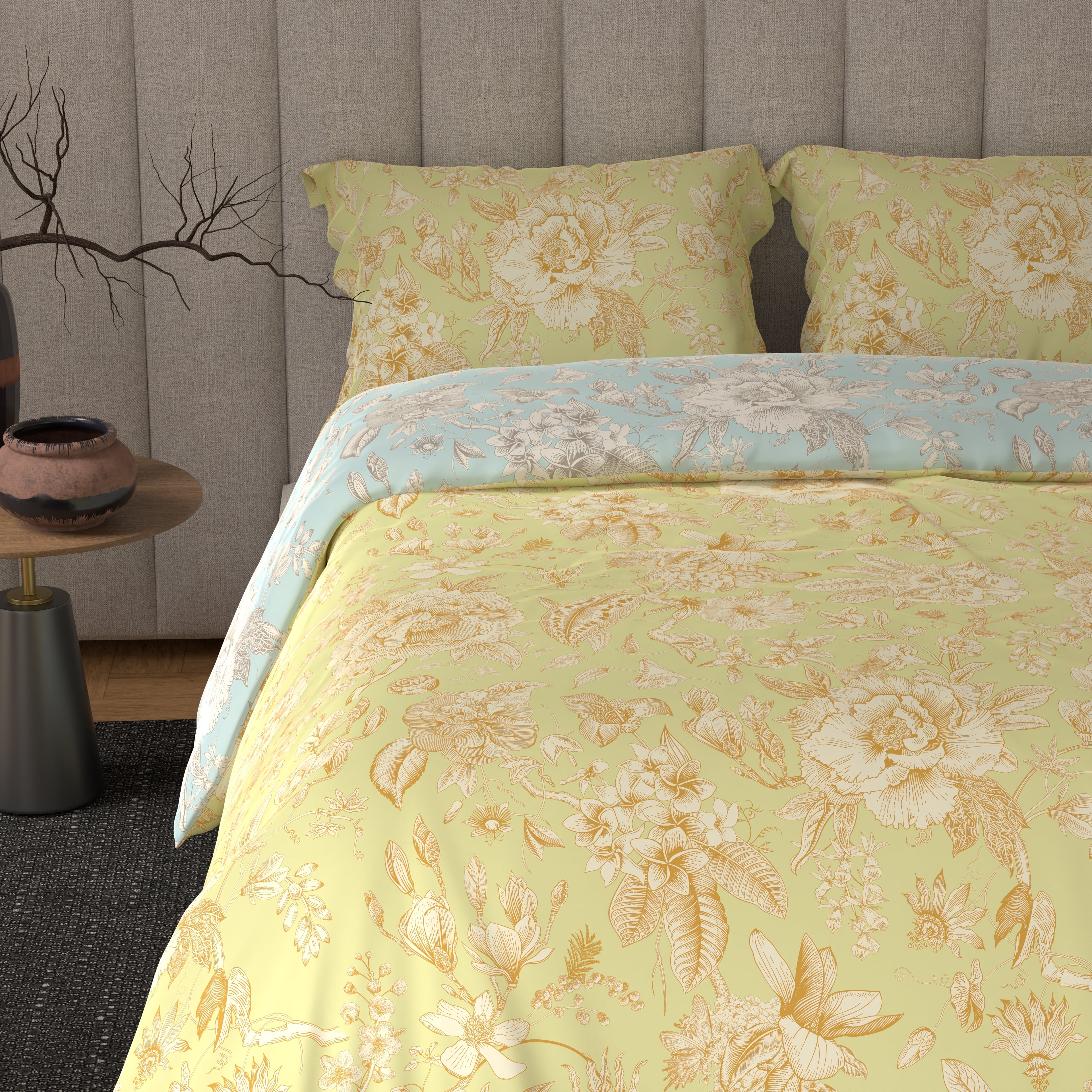 100% Cotton 300 TC Reversible Quilt (250 GSM) - Botanic Bliss