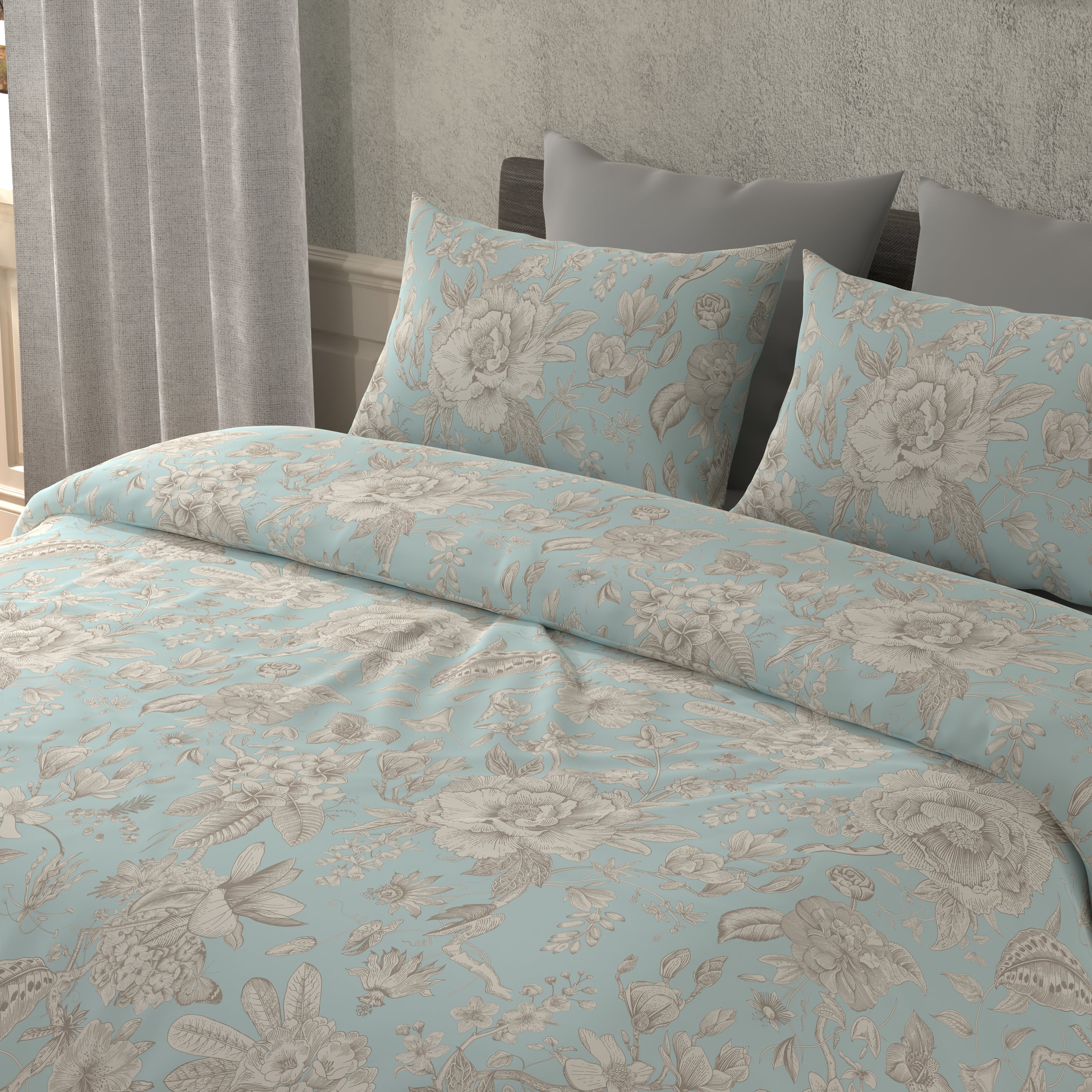 300 TC 100% Pure Cotton Botanic Bliss Blue Bedsheet Set