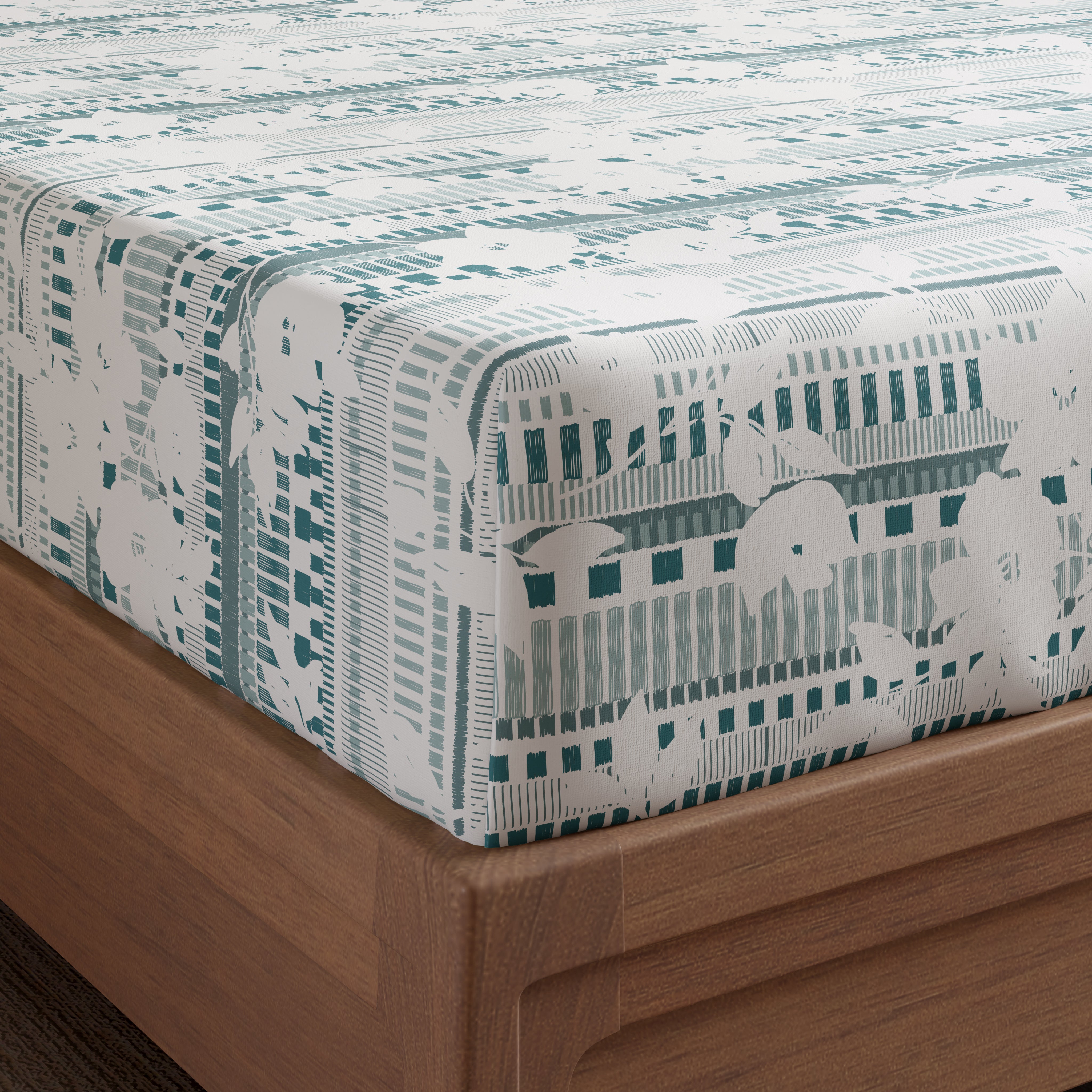 Swaas 100% Pure Cotton Linea Bloom 200 TC Fitted Sheet Set - Jade