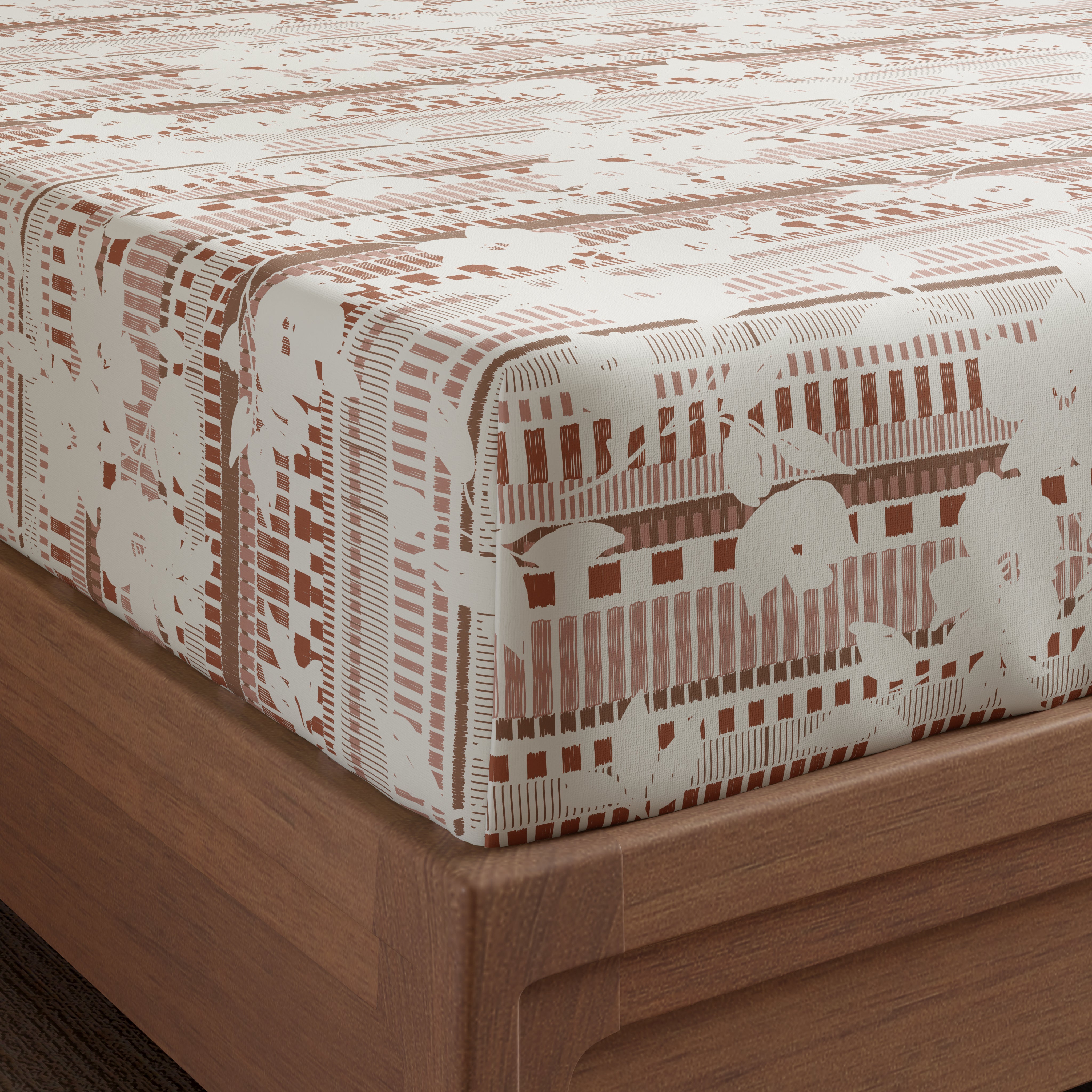 Swaas 100% Pure Cotton Linea Bloom 200 TC Fitted Sheet Set - Rust