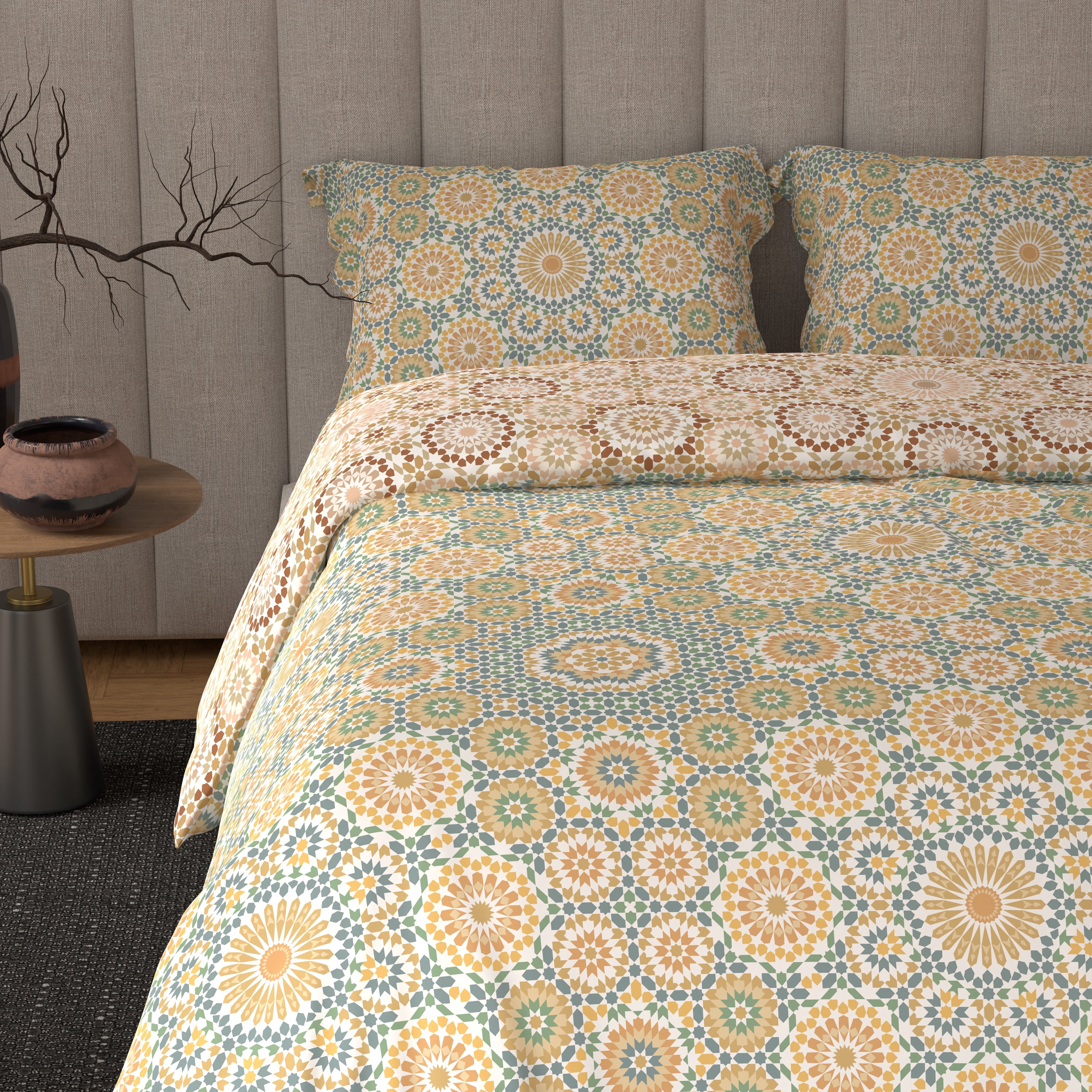 100% Cotton 300 TC Reversible Quilt (250 GSM) - Circular Serenade